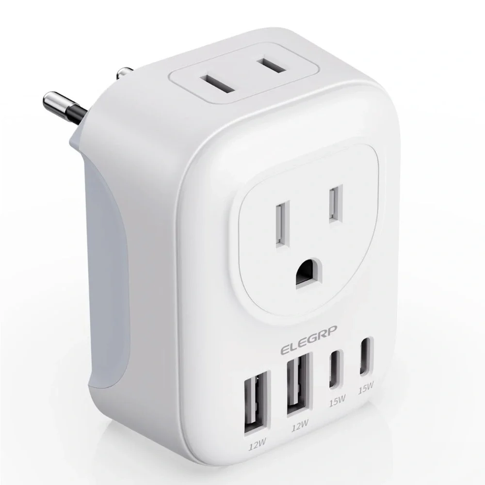 ELEGRP European Travel Plug Adapter with USB Ports